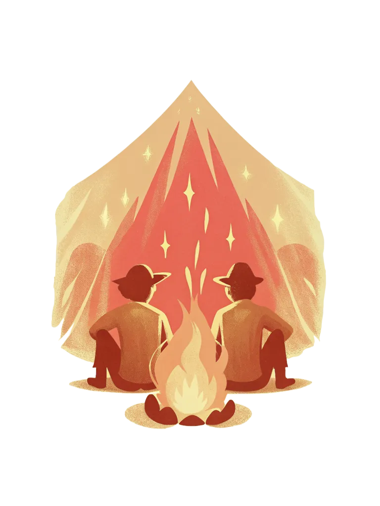 Two dads sitting at a campfire under the stars — the Campfire Circle