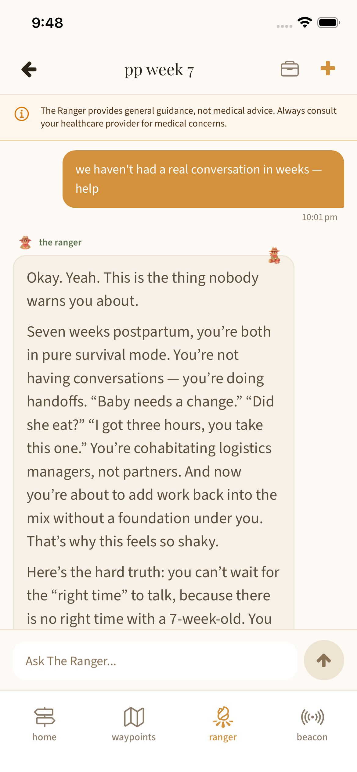 Ranger helping a partner open up — 'we haven't had a real conversation in a while'